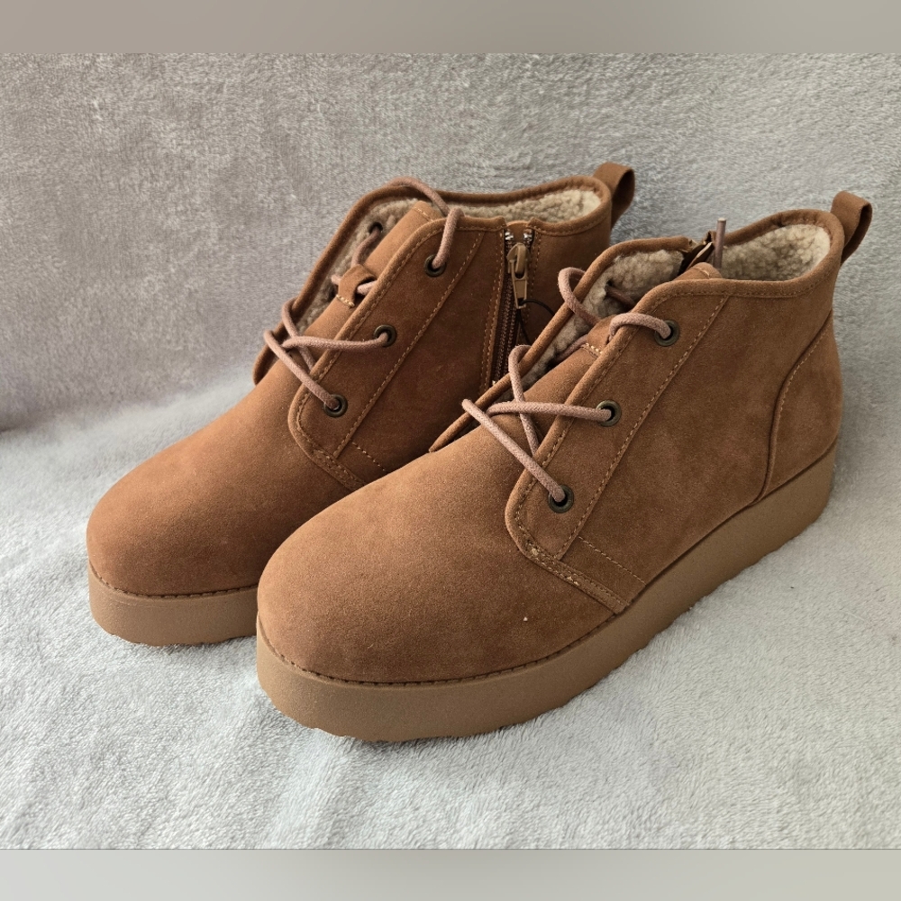 Pop Womens Measured Flat Heel Winter Booties, 9.5 M, Brown, New